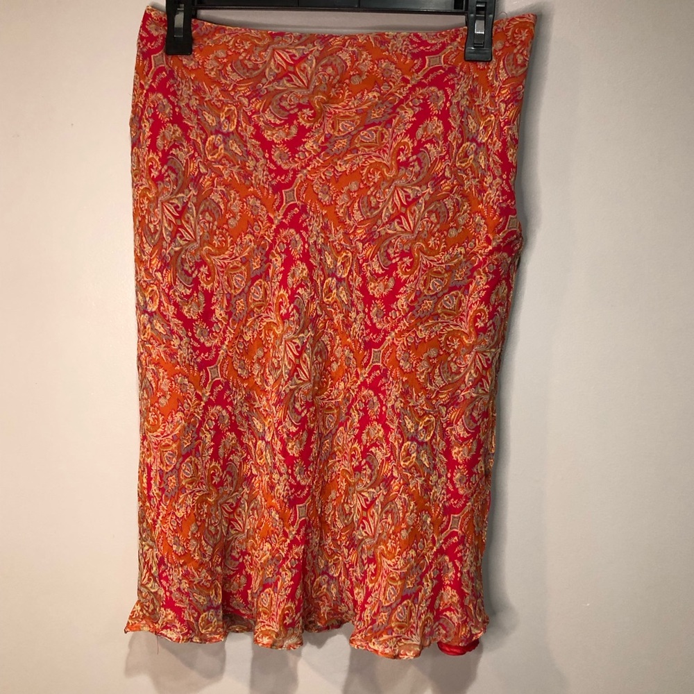 Willi Smith Boho Pink Paisley Midi Zip Up Skirt